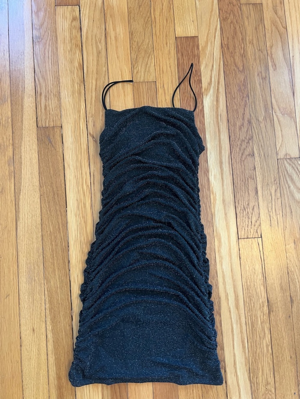Princess Polly Black Sparkle Ruched Slip Dress